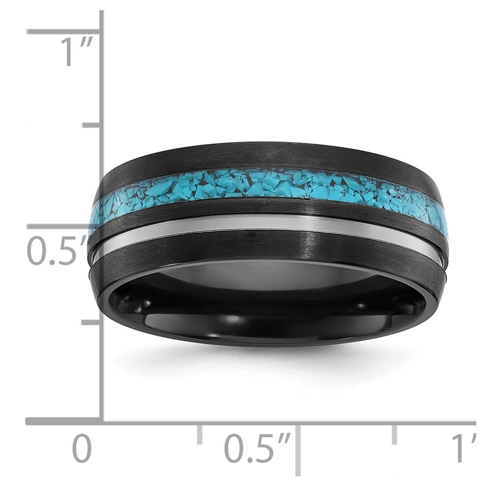 Chisel Black Zirconium Brushed and Polished with Imitation Turquoise Inlay 8mm Band Size - 11