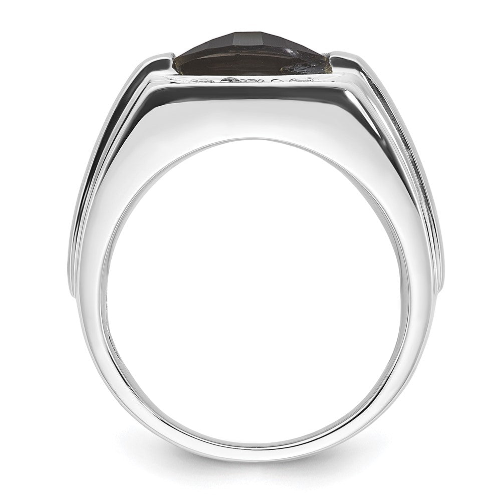 10K White Gold Polished & Brushed 1-10.5X8.2 Onyx & Diamond Ring