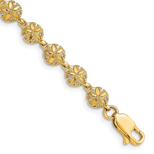 14K Polished /Textured Mini Sand Dollar Bracelet 7  inches