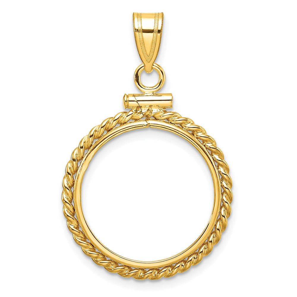 Wideband Distinguished Coin Jewelry 14k Polished Twisted Wire 17.8mm x 1.35mm Screw Top Coin Bezel Pendant