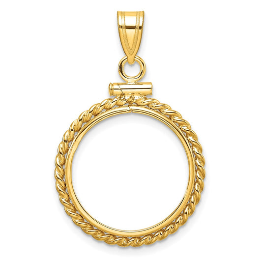 Wideband Distinguished Coin Jewelry 14k Polished Twisted Wire 17.8mm x 1.35mm Screw Top Coin Bezel Pendant