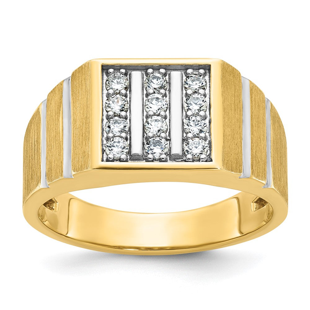 IBGoodman 14k with White Rhodium 1/3 carat Lab Grown Diamond VS/SI+ G+ Polished Satin and Grooved Three Row Men's Cluster Ring