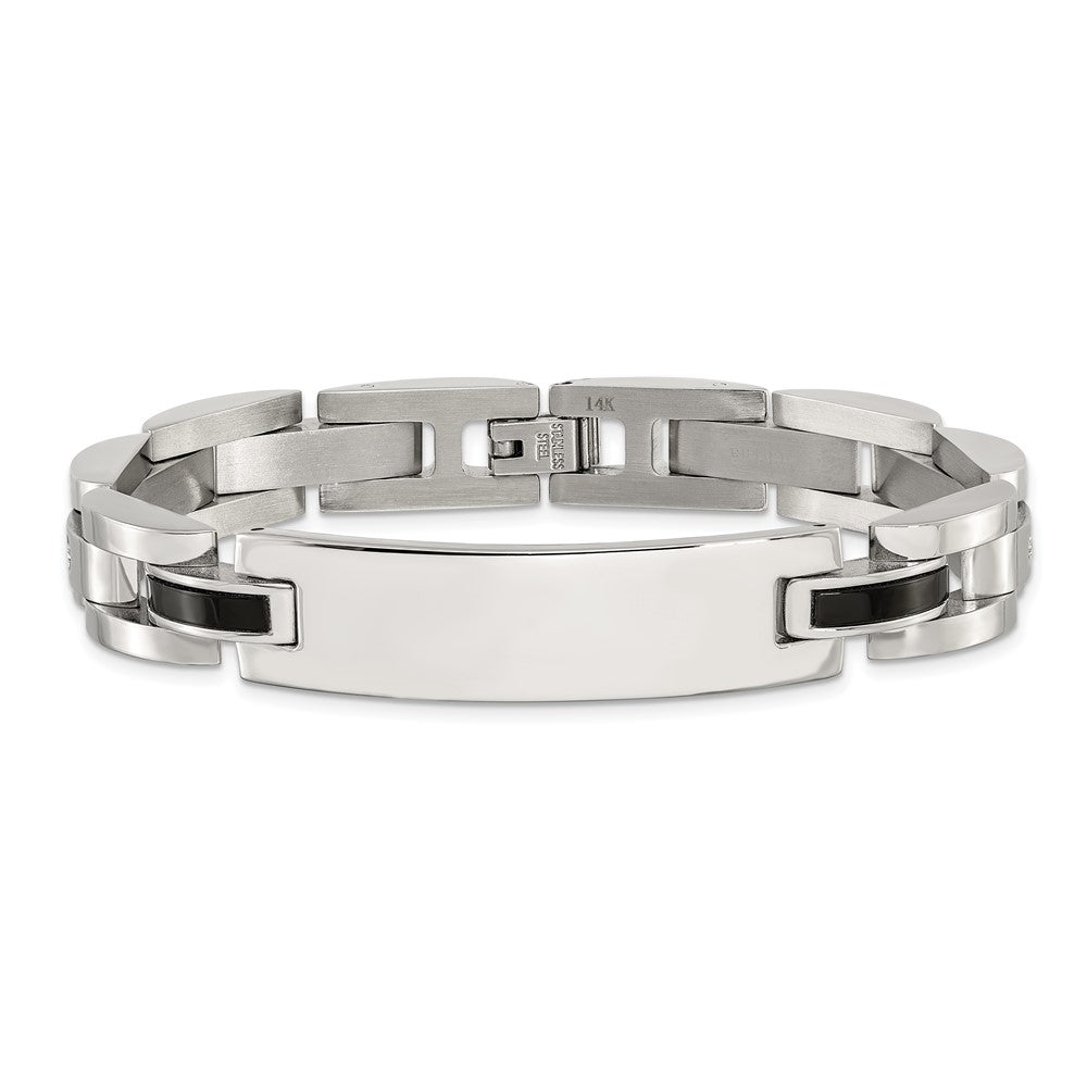 Chisel Stainless Steel Polished with 14K White Gold Accent and .02ct Diamond and Onyx 8.75 inch Bracelet 8.75 inches