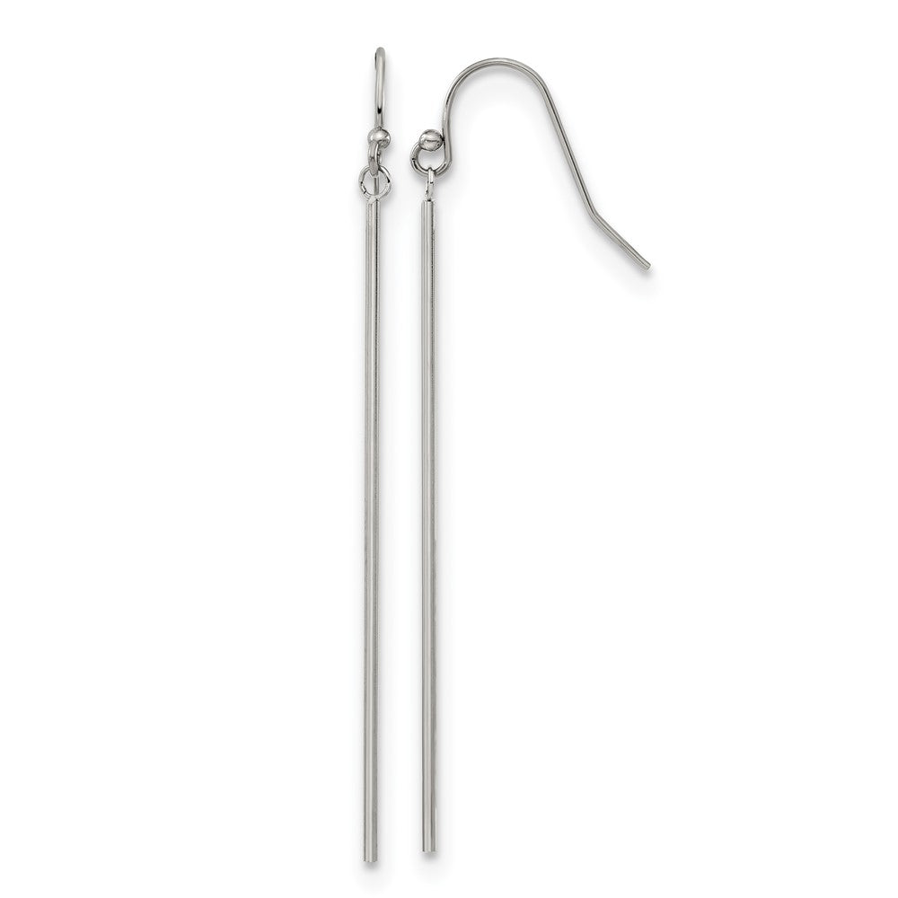 Stainless Steel Polished Bar Dangle Shepherd Hook Earrings