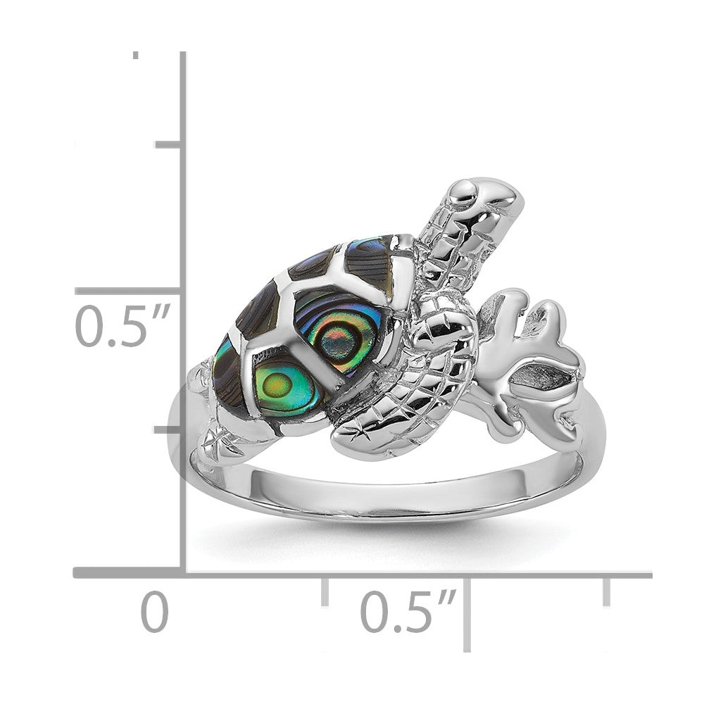 Sterling Silver Rhodium-plated Polished Abalone Sea Turtle Size 6 Ring
