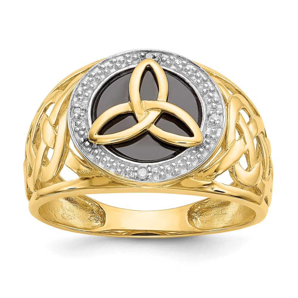 14k and Rhodium Onyx Diamond Trinity Ring Size 10