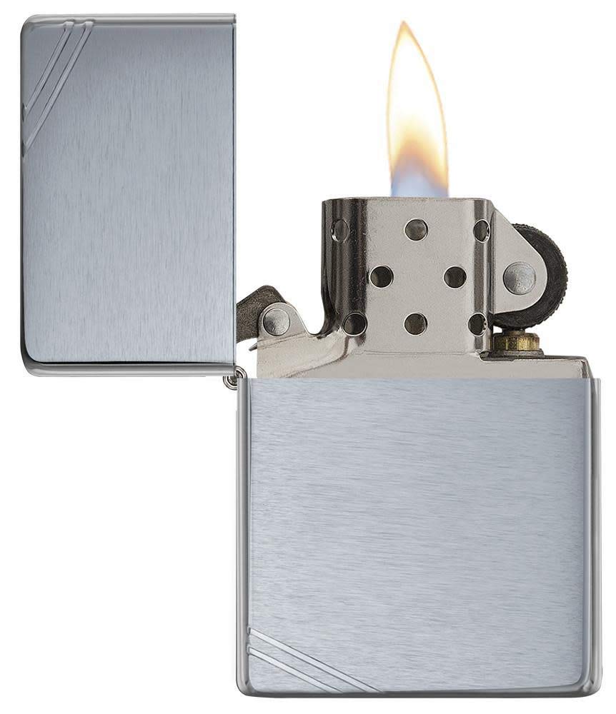 Zippo Vintage Brushed Chrome with Slashes Pocket Lighter