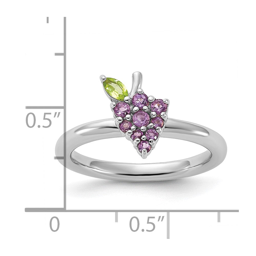 Sterling Silver Stackable Expressions Rhodium-plated Amethyst and Peridot Grapes Ring Size -10