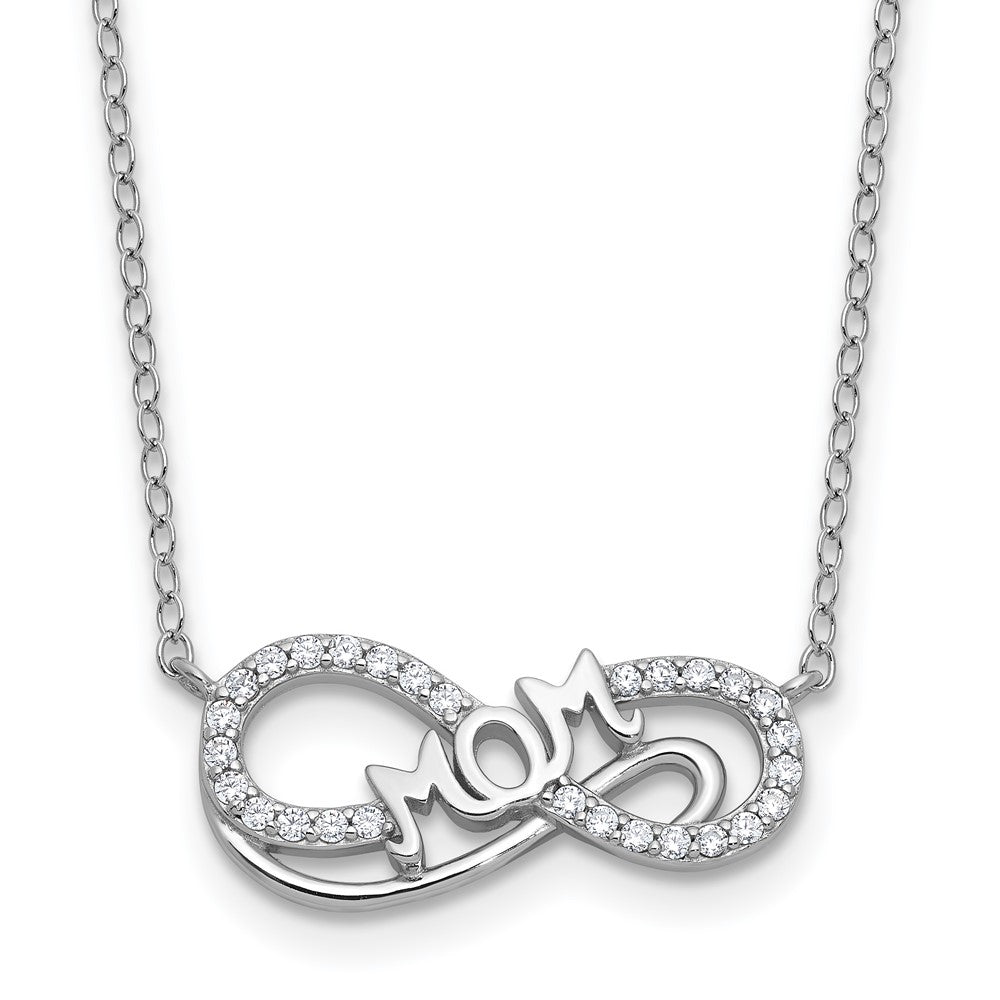 Cheryl M Sterling Silver Rhodium-plated Polished CZ Mom Infinity Necklace 18 Inches