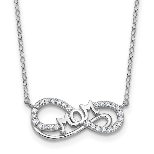 Cheryl M Sterling Silver Rhodium-plated Polished CZ Mom Infinity Necklace 18 Inches