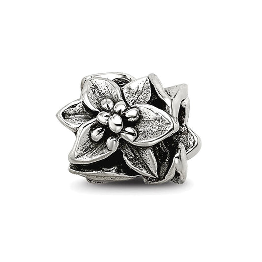 925 Sterling Silver Oxidized Reflections Plumeria Floral Bead Charm 7.27x8.18mm Wide Pendant Necklace for Women