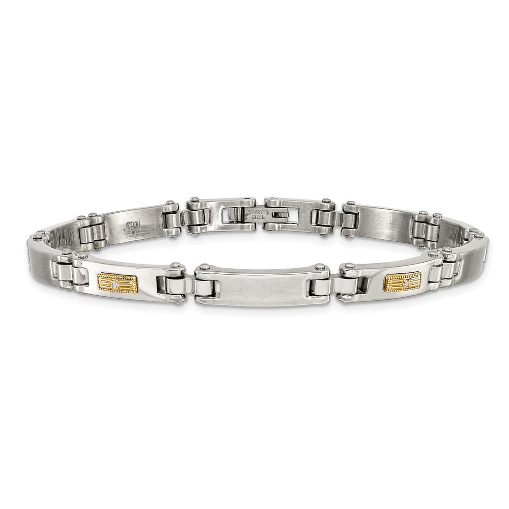 Chisel Stainless Steel Brushed and Polished with 14K Gold Accent and 1/20ct. Diamond 8.5 inch Bracelet 8.5 inches