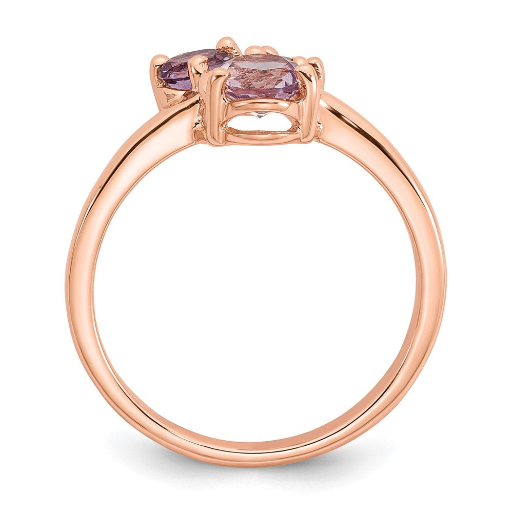 Sterling Silver Rose Gold-plated Polished Round Amethyst, Pink Quartz and Rhodolite Garnet Size 6 Ring