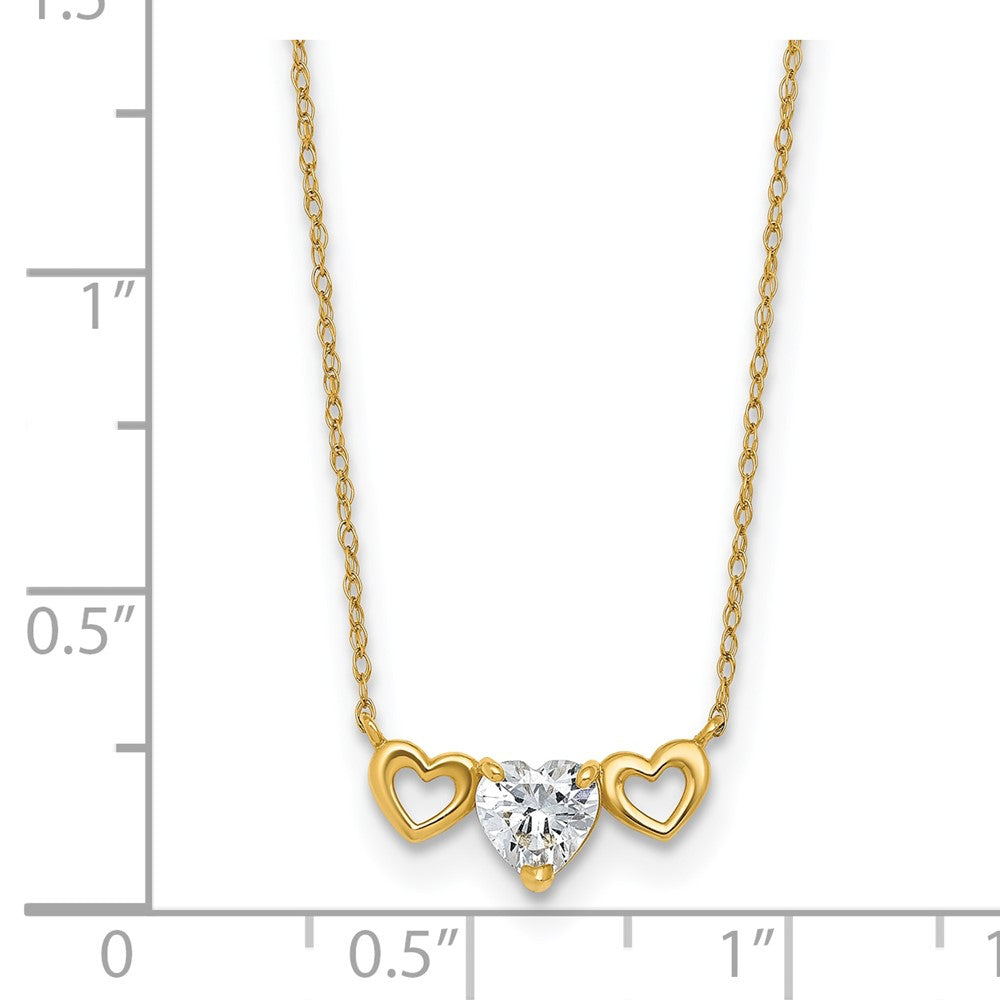 10k Polished Heart CZ Center with Two Open Hearts 18.5 inch Necklace