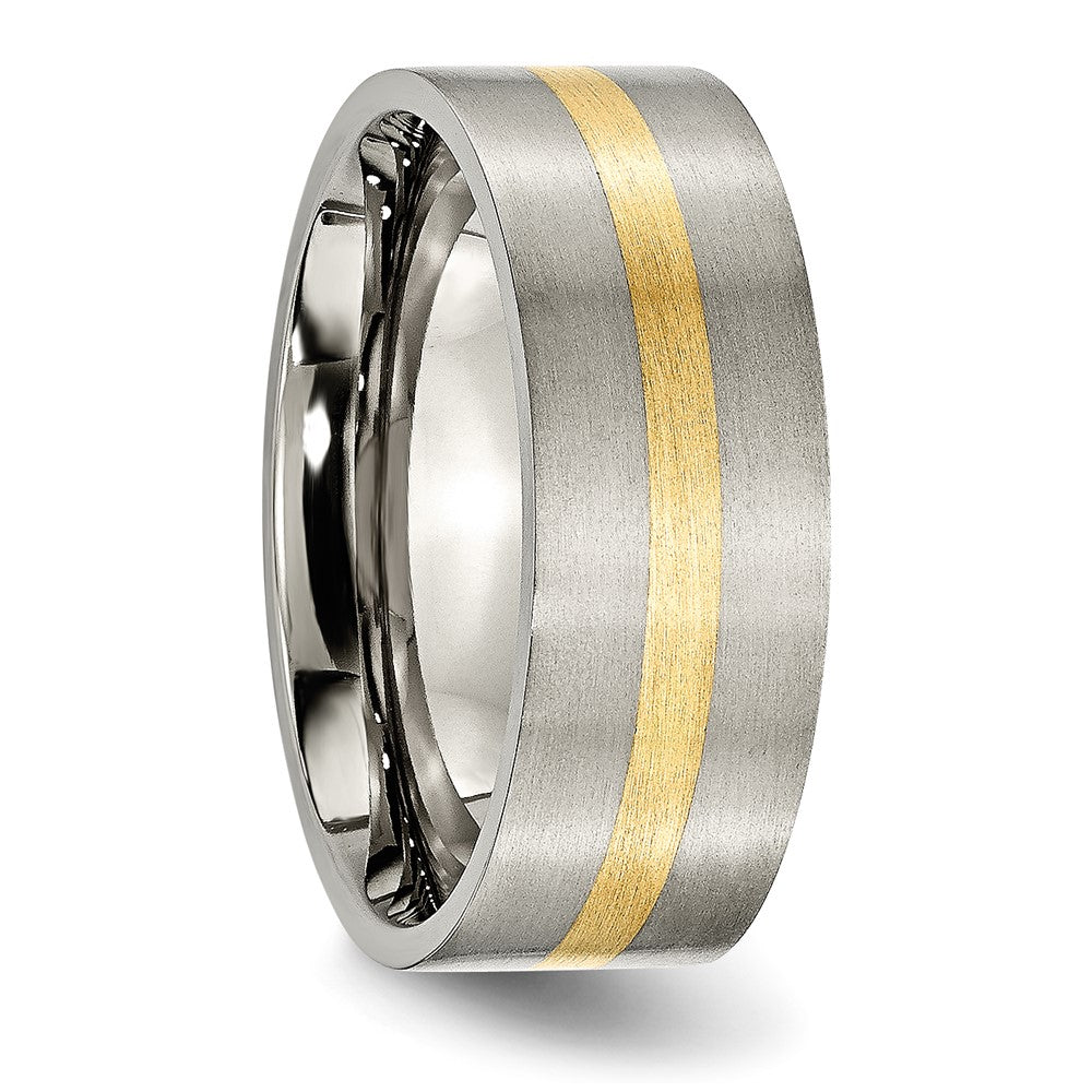Titanium Brushed w/14k Yellow Inlay 8mm Flat Band Size - 9