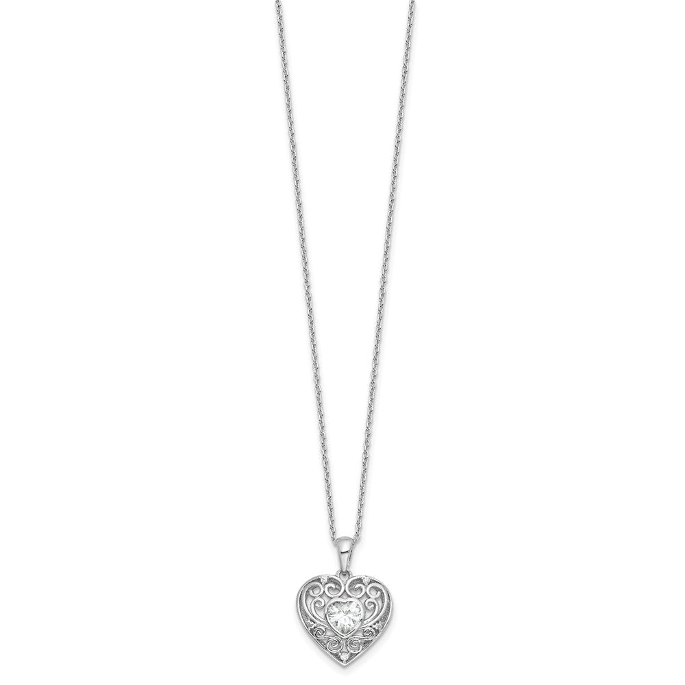 Cheryl M Sterling Silver Rhodium-plated Brilliant-cut CZ Heart 18 Inch Necklace with 2 Inch Extender 18 Inches
