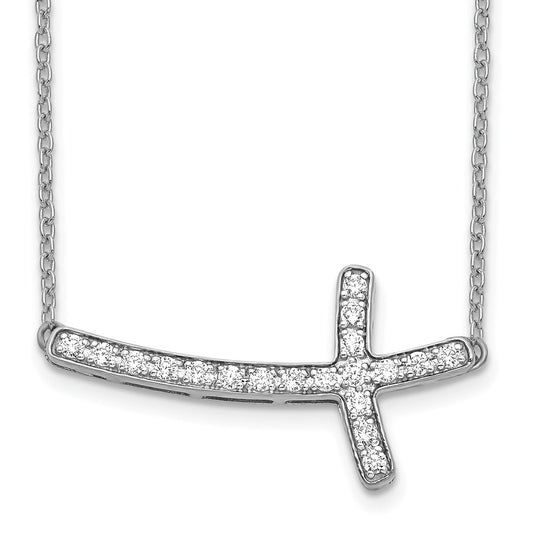 14k White Gold 1/5 carat Lab Grown Diamond VS/SI+ G+ 18 inch Sideways Cross Necklace