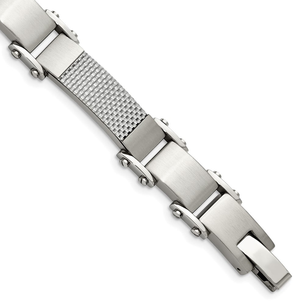 Stainless Steel Polished w/Solid Grey Carbon Fiber 9in Bracelet 9 inches