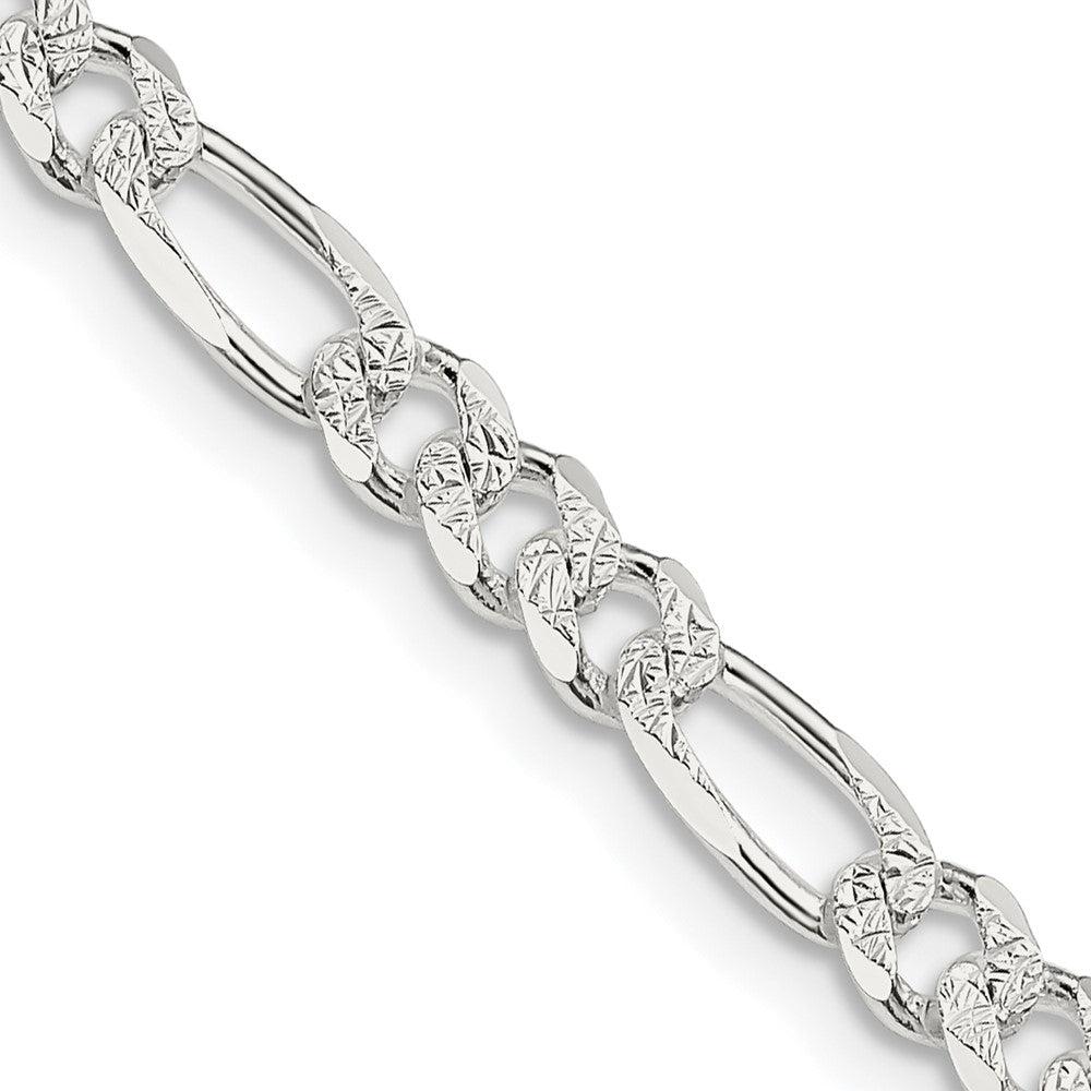 Sterling Silver 4.3mm Pav‚ Flat Figaro Chain 26 Inches