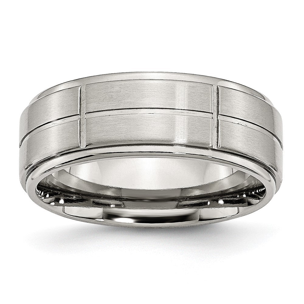 Stainless Steel Brushed/Polished Grooved 8mm Ridged Edge Band Size - 10
