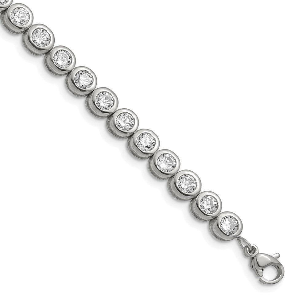 Stainless Steel Polished w/CZ 7in w/1in ext. Tennis Bracelet 7 inches