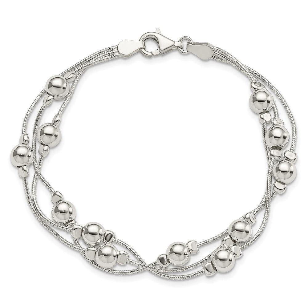 Sterling Silver Polished Bead Snake Chain Bracelet 7.5 inches