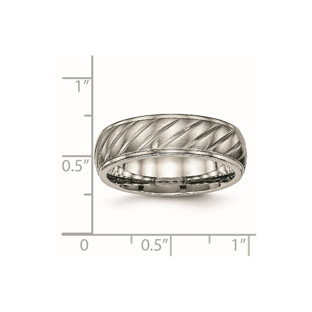 Titanium Brushed and Polished 7mm Grooved Band Size - 11.5