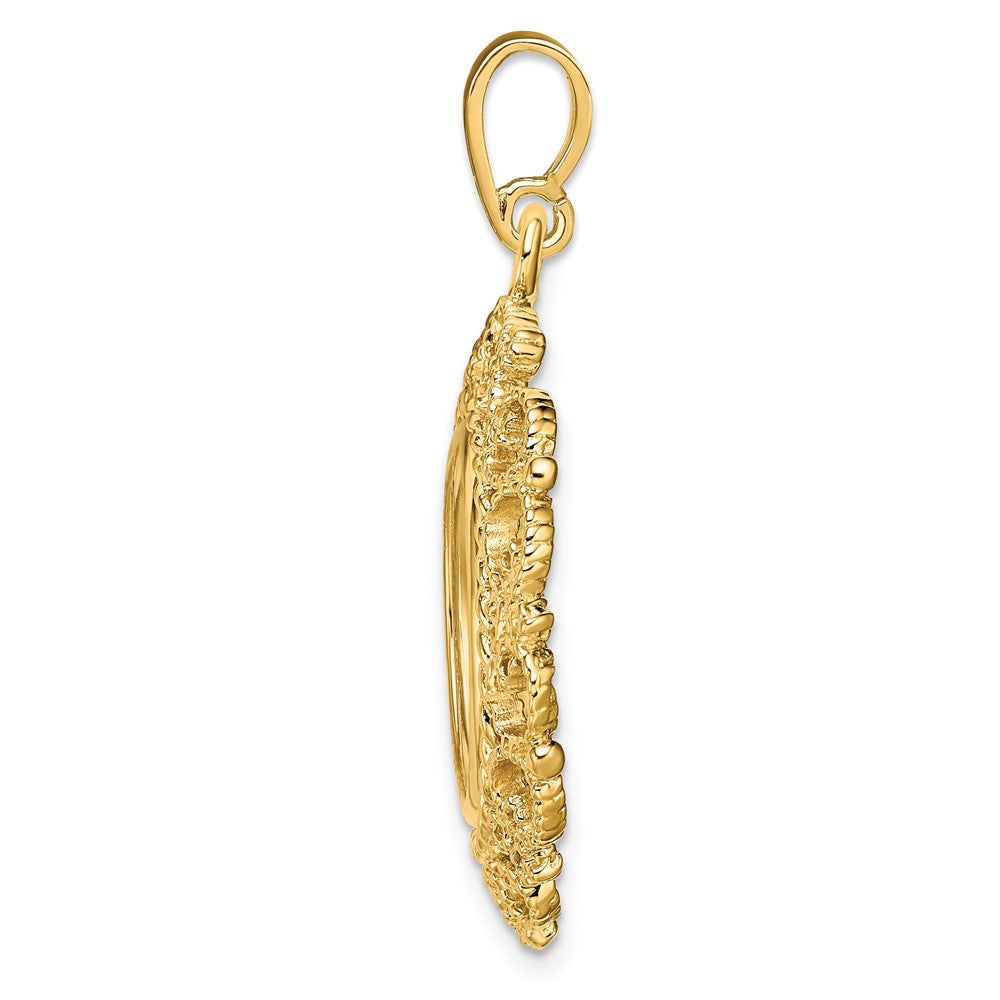 Wideband Distinguished Coin Jewelry 14k Polished and Textured Victorian 15.0mm Prong Coin Bezel Pendant