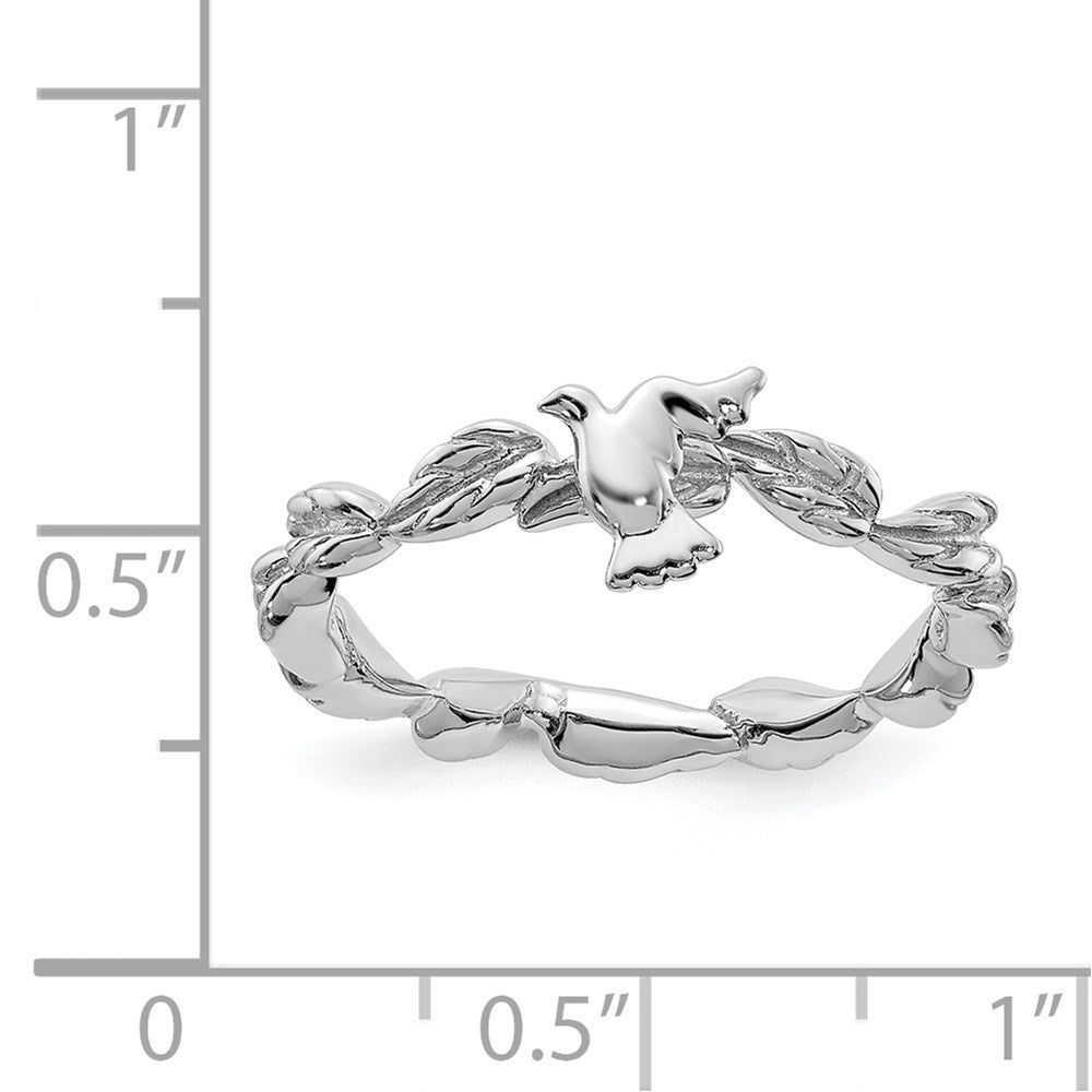 Sterling Silver Stackable Expressions Rhodium-plated Polished Dove Ring Size -10