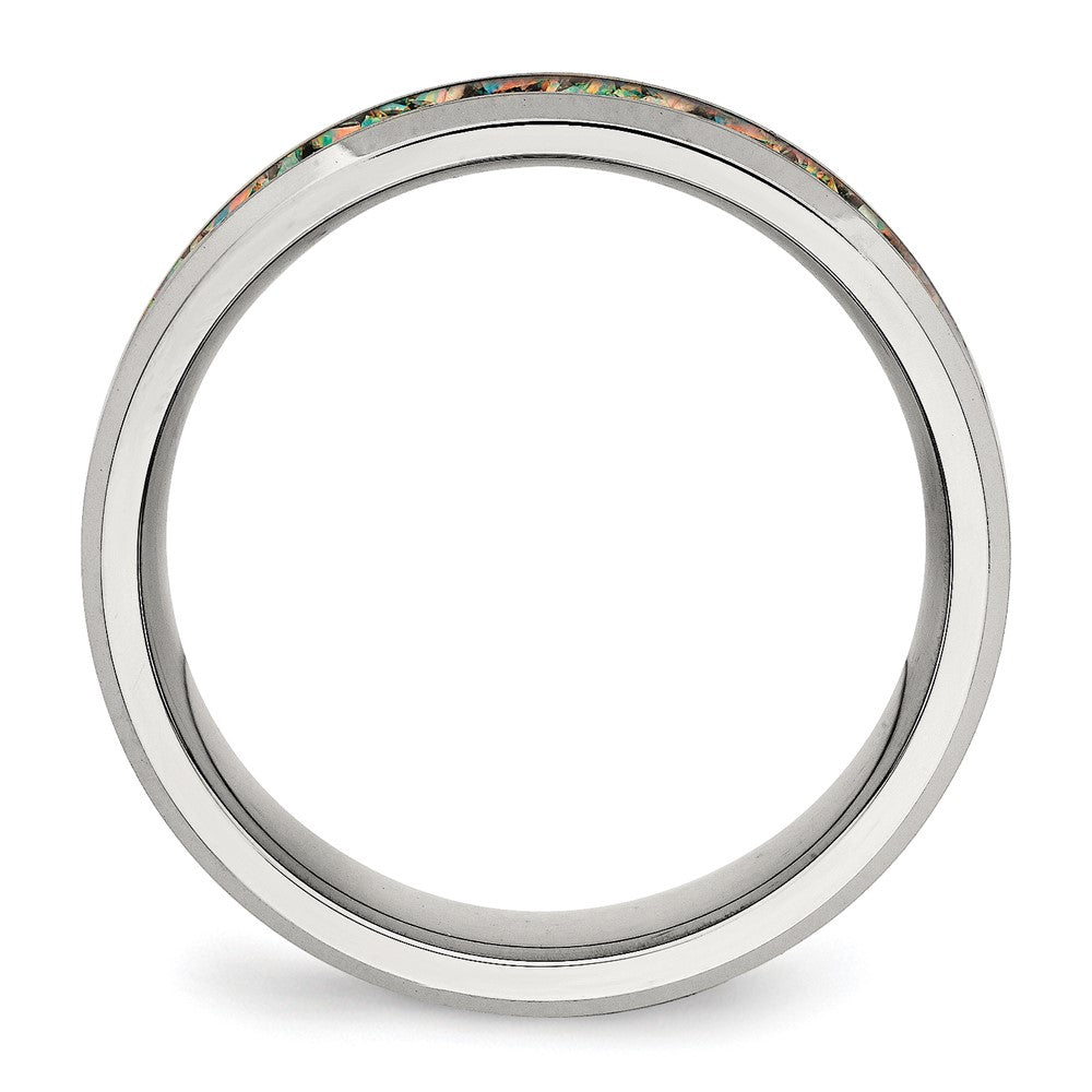 Stainless Steel Polished with Imitation Opal Inlay 8mm Band Size - 7