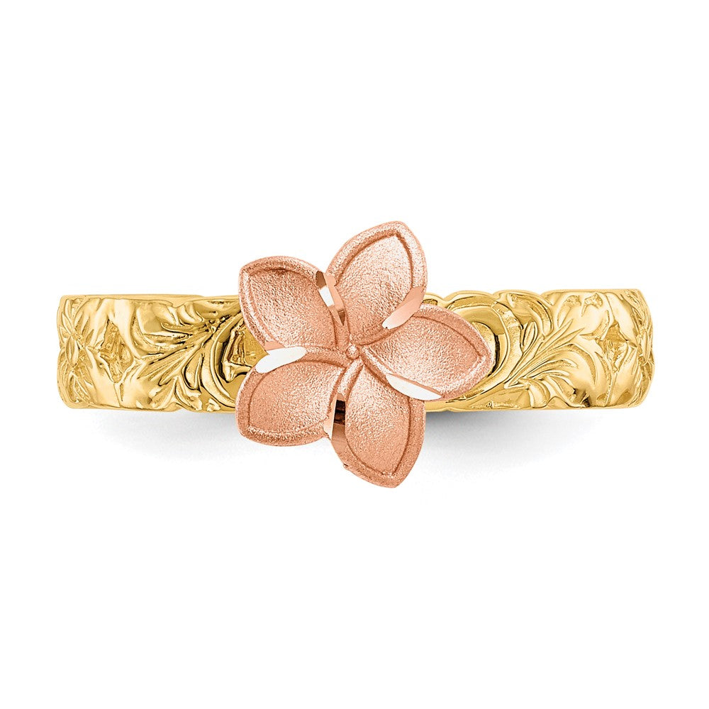 14K Two Tone Plumeria Baby Ring Size 3