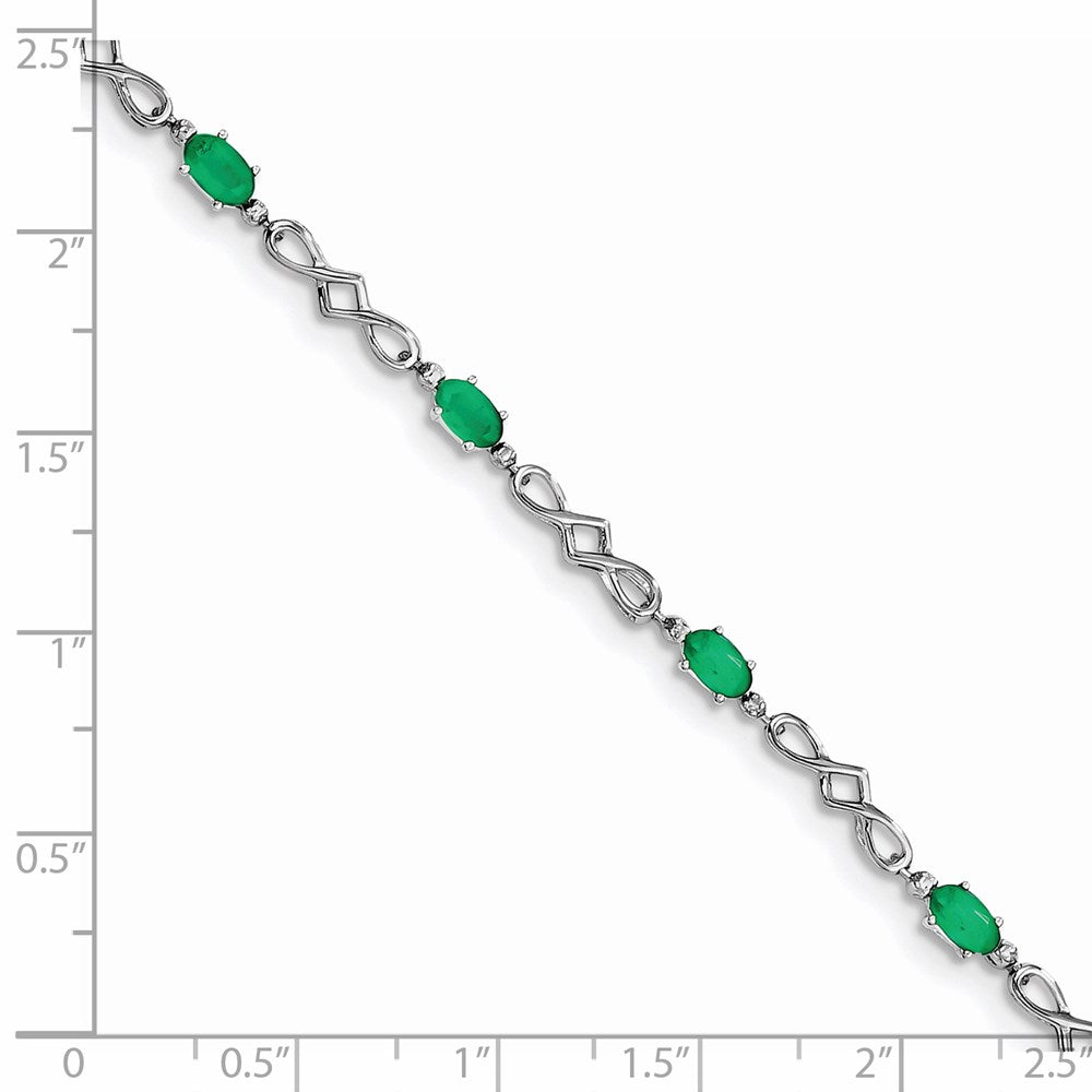 Sterling Silver Rhodium-plated Emerald and Diamond Bracelet 7 inches