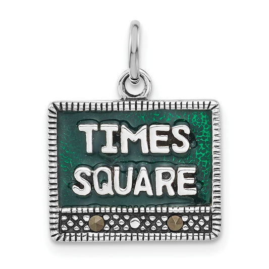 Sterling Silver Polished & Antiqued Marcasite Enameled Times Square Charm