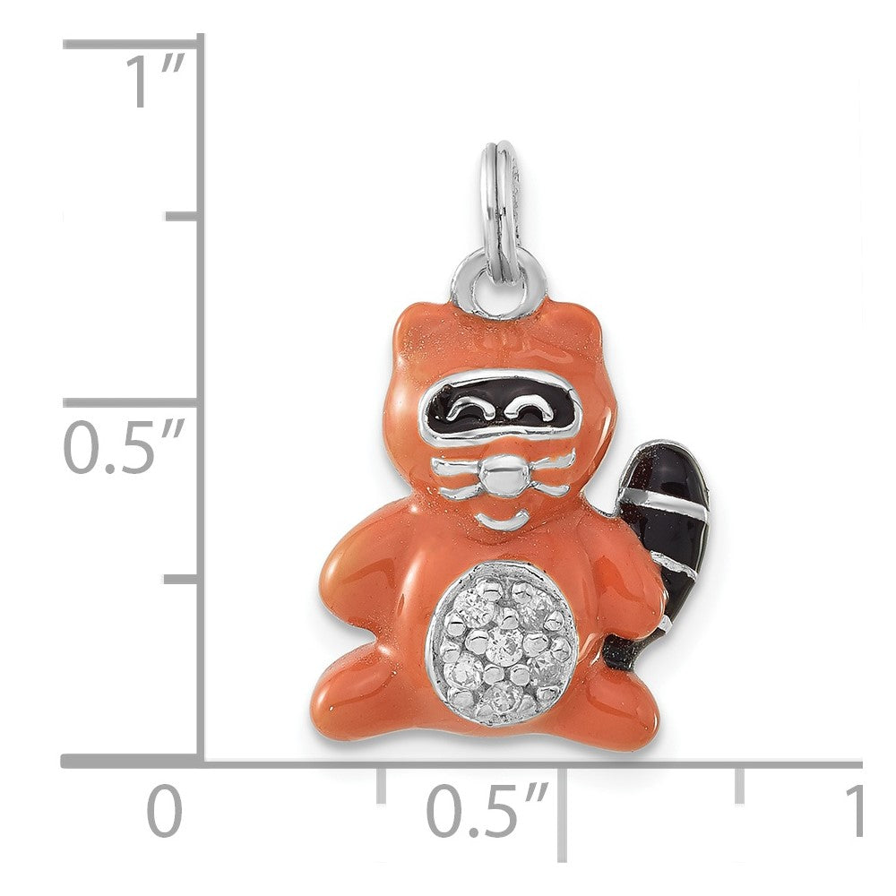 Sterling Silver Polished CZ Enameled Raccoon Charm