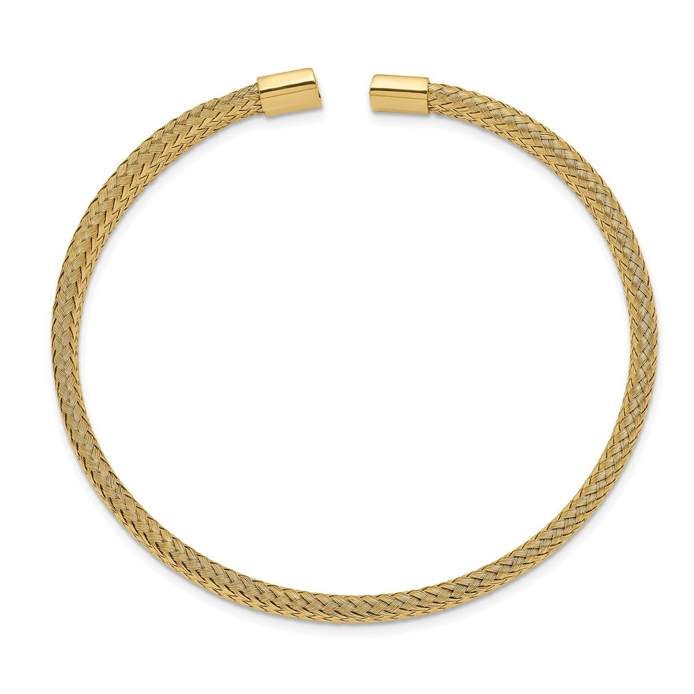 Stainless Steel Polished Yellow IP-plated 6mm Mesh Wire Cuff Bangle 7 inches