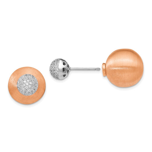 Sterling Silver Rose-tone CZ Front Back Earrings