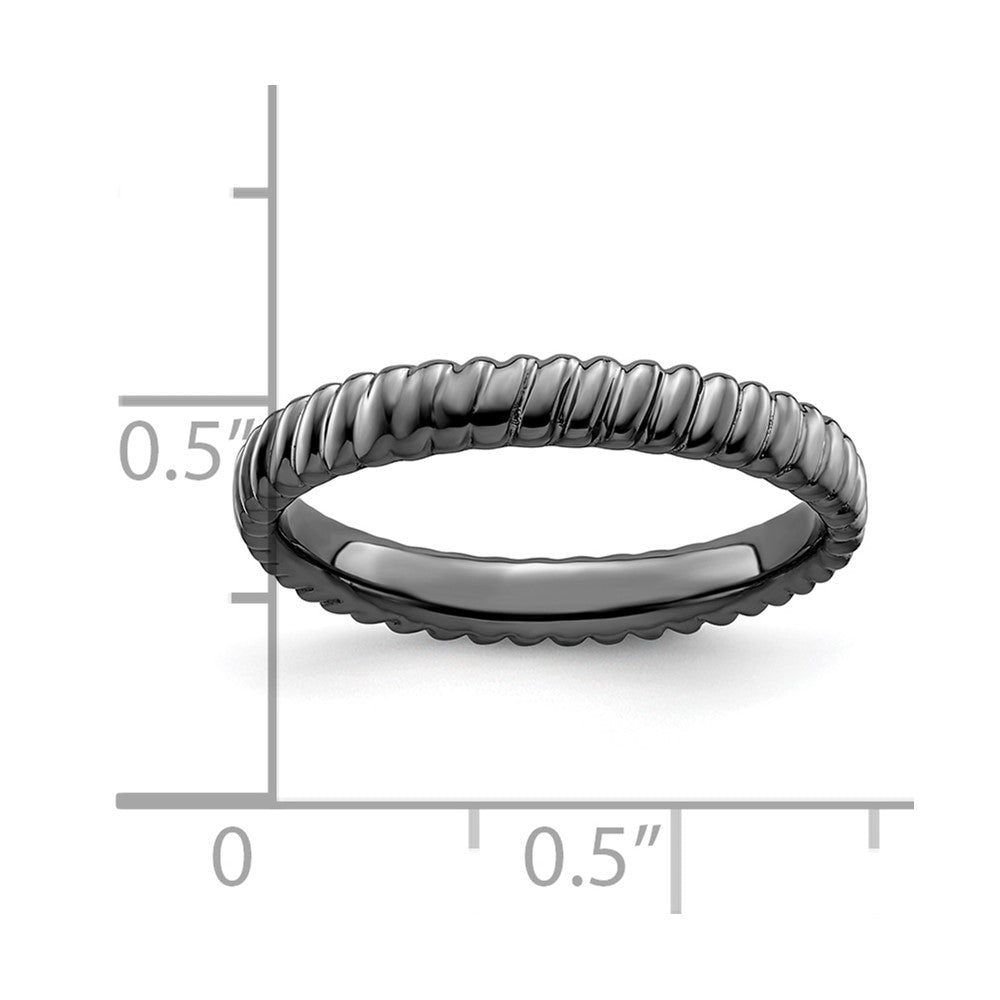 Sterling Silver Stackable Expressions Black-plated Ring Size -6