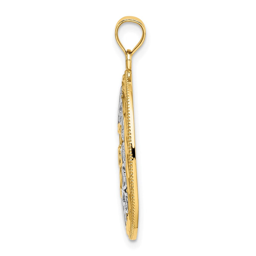 14k w/Rhodium LOVE Filigree Accent Oval Charm