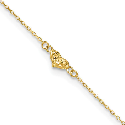 14k Polished Diamond-cut Triple Puffed Hearts 9in Plus 1in. Ext. Anklet 9 inches