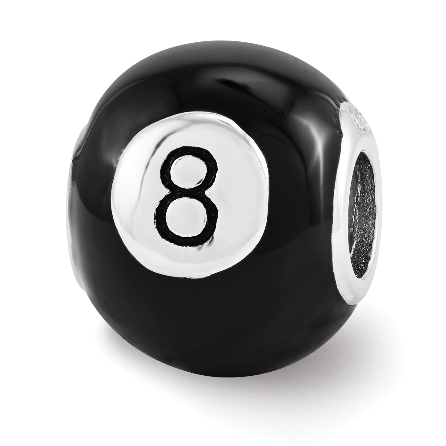 Sterling Silver Reflections Rhodium-plated Black Enamel 8-Ball Bead