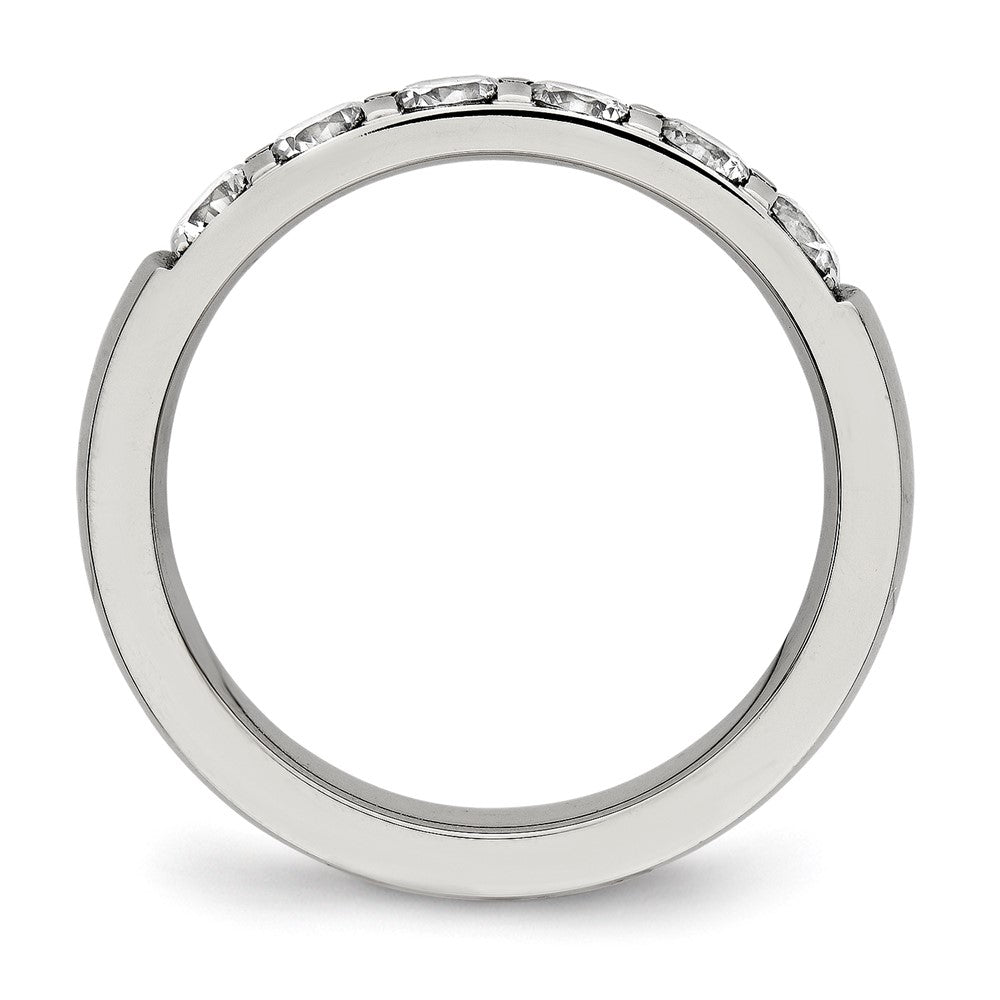 Stainless Steel Polished CZ 4mm Band Size - 8