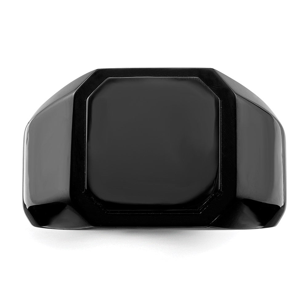 Stainless Steel Polished Black IP-plated Signet Ring Size - 11