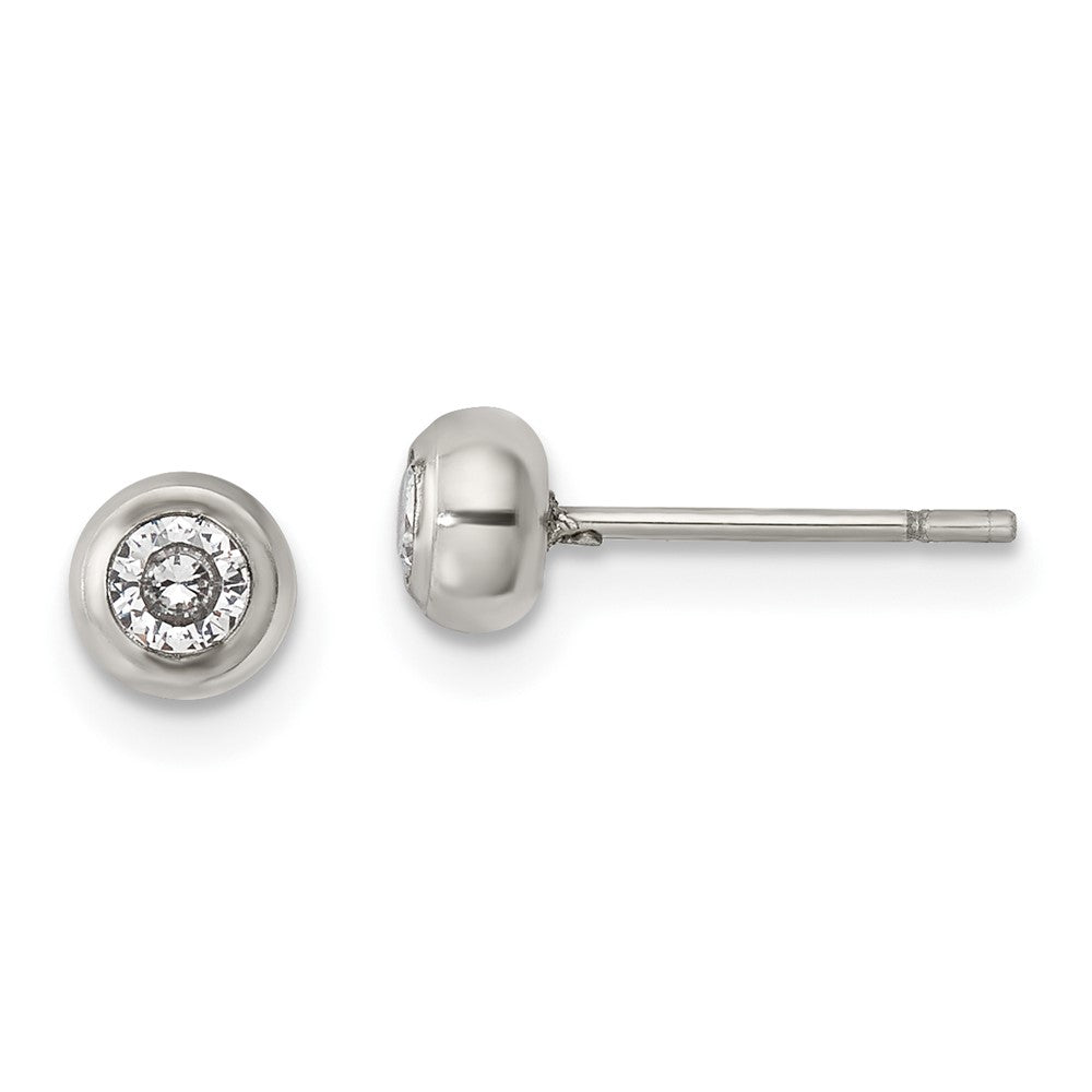 Stainless Steel Polished 3mm Bezel CZ Stud Post Earrings