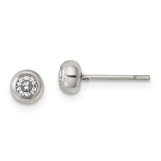 Stainless Steel Polished 3mm Bezel CZ Stud Post Earrings