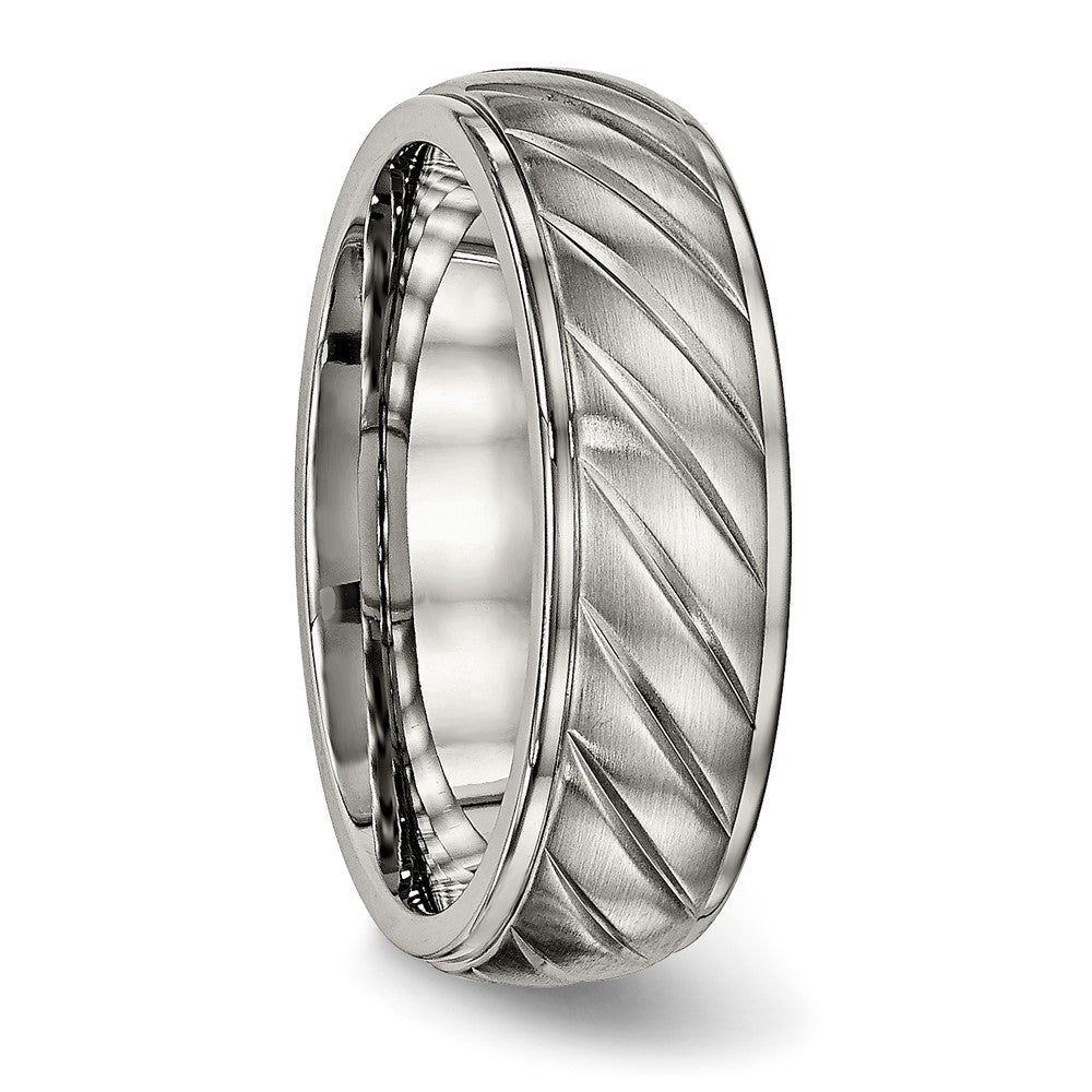 Titanium Brushed and Polished 7mm Grooved Band Size - 10.5