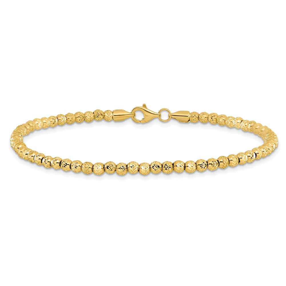 10K Polished Fancy Link D/C Beaded Bracelet 7.5  inches
