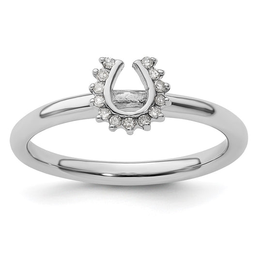 Sterling Silver Stackable Expressions Rhodium Dia. Horseshoe Ring Size -9