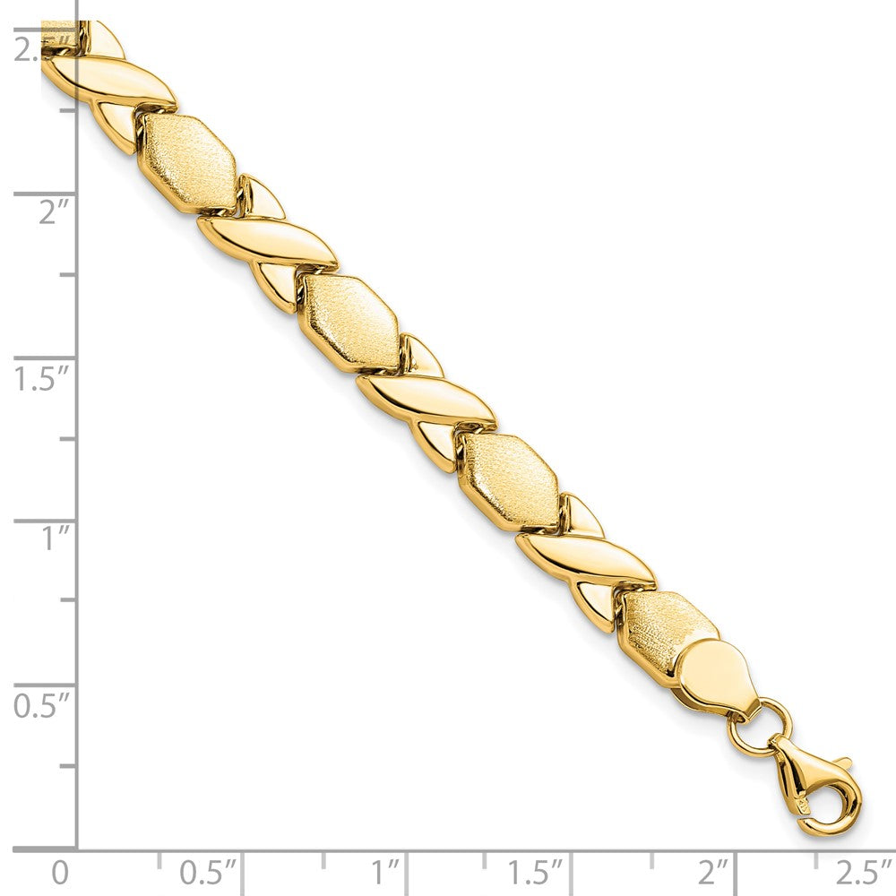 10KPolished and Brushed X/O Fancy Bracelet 7.5  inches