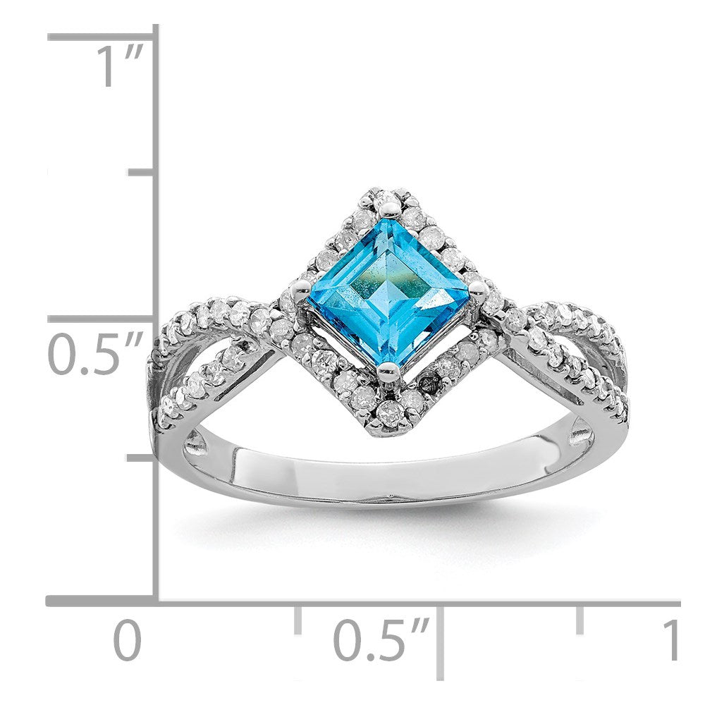 Sterling Silver Rhodium Blue Topaz & Diam. Ring