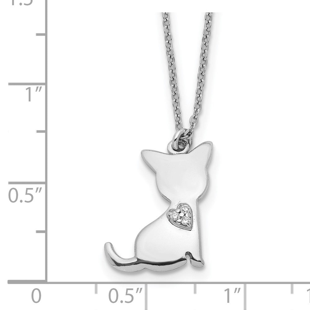 Sterling Silver Rhodium-plated CZ Heart Cat Necklace 16 Inches